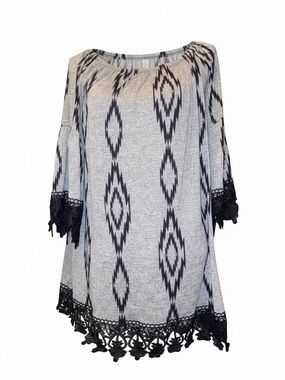 YAHADA Mini Dress Crocheted Fringe Embellishments in Gray and Black Size Medium